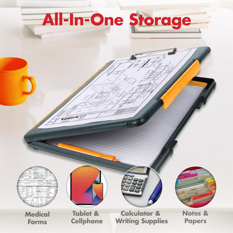 Dexas Legal Size XL Slimcase 2 Storage Clipboard, Gray with Orange Clip, 15.5" x 10.5" - Image 2